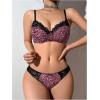 imageMilumia Womens Sexy Leopard Underwire Push Up Bra and Panty Sets Cheetah Print 2 Piece Lingerie SetPink