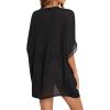 imageMilumia Womens Swimsuit Coverup Short Sleeve Open Front Kimono Swim Cover Up BeachwearBlack