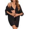 imageMilumia Womens Swimsuit Coverup Short Sleeve Open Front Kimono Swim Cover Up BeachwearBlack