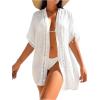 imageMilumia Womens Swimsuit Coverup Short Sleeve Open Front Kimono Swim Cover Up BeachwearWhite
