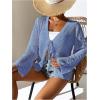 imageMilumia Womens Tie Front Hollow Out Crochet Light Weight Long Sleeve CardigansBlue