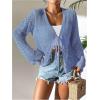 imageMilumia Womens Tie Front Hollow Out Crochet Light Weight Long Sleeve CardigansBlue