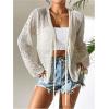 imageMilumia Womens Tie Front Hollow Out Crochet Light Weight Long Sleeve CardigansDark Beige
