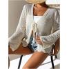 imageMilumia Womens Tie Front Hollow Out Crochet Light Weight Long Sleeve CardigansDark Beige