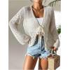 imageMilumia Womens Tie Front Hollow Out Crochet Light Weight Long Sleeve CardigansDark Beige