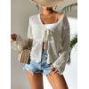 imageMilumia Womens Tie Front Hollow Out Crochet Light Weight Long Sleeve CardigansDark Beige