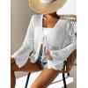 imageMilumia Womens Tie Front Hollow Out Crochet Light Weight Long Sleeve CardigansWhite