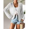 imageMilumia Womens Tie Front Hollow Out Crochet Light Weight Long Sleeve CardigansWhite