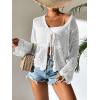 imageMilumia Womens Tie Front Hollow Out Crochet Light Weight Long Sleeve CardigansWhite