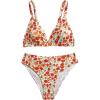 imageMilumia Girls 2 Piece Bikini Set Ditsy Floral V Neck Spaghetti Strap SwimsuitOrange