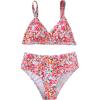 imageMilumia Girls 2 Piece Bikini Set Ditsy Floral V Neck Spaghetti Strap SwimsuitRed