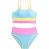 imageMilumia Girls 2 Piece Color Block Swimsuits Spaghetti Strap High Waist Bikini SetsMulticolor
