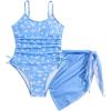 imageMilumia Girls Ditsy Floral One Piece Swimsuit Ruched Spaghetti Strap Bathing Suit with Coverup SkirtBlue
