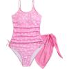 imageMilumia Girls Ditsy Floral One Piece Swimsuit Ruched Spaghetti Strap Bathing Suit with Coverup SkirtPink