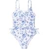 imageMilumia Girls Floral One Piece Swimwear Bow Tie Side Spaghetti Strap SwimsuitsBlue and White