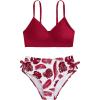 imageMilumia Girls Two Piece Swimsuit Bowknot Tropical V Neck Bikini SetRed and White