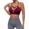 imageMilumia Women Criss Cross Low Cut Sports Bra Contrast Fishnet Padded Workout BrasRed