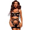 imageMilumia Women Cutout Ring Linked Harness Garter Belt Leg Ring Lingerie SetBlack