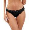 imageMilumia Women Lettuce Trim Sexy Satin Panty V Cut Frill Trim Ruched Cheeky Underwear Low Waist Bikini BriefsBlack