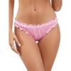 imageMilumia Women Lettuce Trim Sexy Satin Panty V Cut Frill Trim Ruched Cheeky Underwear Low Waist Bikini BriefsPink