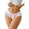 imageMilumia Women Sexy Lace Pearl Bow Satin Panties Low Rise Ruffle Cute UnderwearPink
