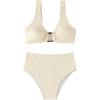 imageMilumia Womens 2 Piece High Waisted Bikini Sets Ring Linked V Neck Tummy Control SwimsuitsBeige