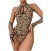 imageMilumia Womens 3 Pcs Lingerie Set Leopard Print Cut Out Halter Bodysuit with OversleevesMulticolor