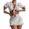 imageMilumia Womens 3 Piece Nurse Lingerie Set Sexy See Through Costume Outfit With ThongWhite