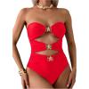 imageMilumia Womens Metal Starfish Cut Out Strapless Bathing Suit Ruched Bandeau Tube Top One Piece SwimsuitsRed