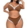 imageMilumia Womens Plus Size 2 Piece Lingerie Set Lace Trim V Neck Wireless Bra Panty Sets