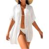 imageMilumia Womens Swimsuit Coverup Short Sleeve Open Front Kimono Swim Cover Up BeachwearWhite