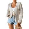 imageMilumia Womens Tie Front Hollow Out Crochet Light Weight Long Sleeve CardigansDark Beige