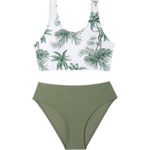 imageMilumia Girls Two Piece Bikini Set Tropical Print Swimsuit SwimwearTropical Green