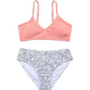 imageMilumia Girls Two Piece Swimsuit Wrap V Neck Spaghetti Strap Wireless Bikini SetMulticolor