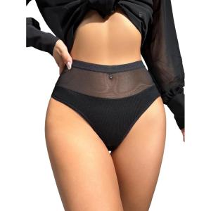 imageMilumia Women High Waist Mesh Panties Sexy Underwear Seamless Cheeky BriefsBlack