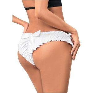 imageMilumia Women Satin Panty Bow Knot Frill Trim Ruched Cheeky Underwear Low Waist Bikini BriefsWhite
