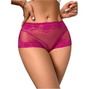 imageMilumia Women Sexy Mesh Sheer Low Rise Boyshorts Underwear Full Coverage BriefsHot Pink