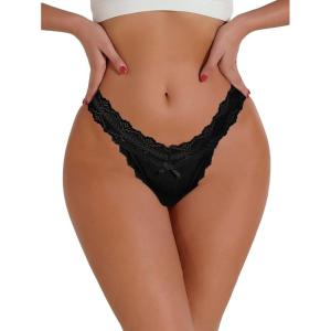 imageMilumia Women Sexy Panties Floral Lace Cut Out Thongs Mid Waist Underwear BriefsBlack