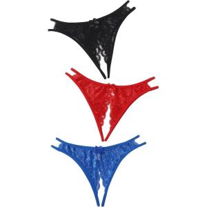 imageMilumia Women Sexy Panties Pack Crotchless Lingerie Cheeky Naughty Thongs Underwear SetBlack Red Blue