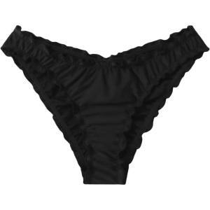 imageMilumia Womens Bikini Bottoms Solid Ruched Lettuce Trim Swim Bottom SwimwearBlack