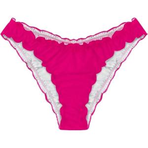 imageMilumia Womens Bikini Bottoms Solid Ruched Lettuce Trim Swim Bottom SwimwearHot Pink