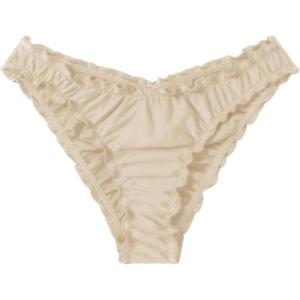 imageMilumia Womens Bikini Bottoms Solid Ruched Lettuce Trim Swim Bottom SwimwearKhaki