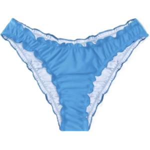 imageMilumia Womens Bikini Bottoms Solid Ruched Lettuce Trim Swim Bottom SwimwearLight Blue