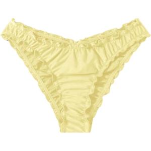 imageMilumia Womens Bikini Bottoms Solid Ruched Lettuce Trim Swim Bottom SwimwearLight Yellow