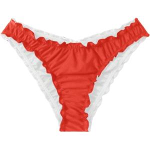 imageMilumia Womens Bikini Bottoms Solid Ruched Lettuce Trim Swim Bottom SwimwearRed