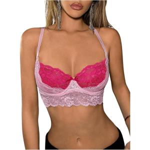 imageMilumia Womens Colorblock Lace Corset Crop Top Y2k Bralette Camisole Going OutPink
