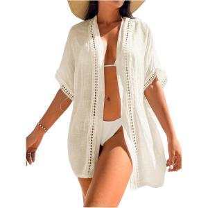imageMilumia Womens Swimsuit Coverup Short Sleeve Open Front Kimono Swim Cover Up BeachwearSolid Apricot