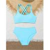 imageMilumia Girls 2 Piece Swimsuits Criss Cross Spaghetti Strap Bikini SetsLight Blue