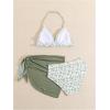 imageMilumia Girls 3 Piece Bikni Set Ditsy Floral Halter Swimsuit with Cover Up SkirtsArmy Green