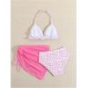 imageMilumia Girls 3 Piece Bikni Set Ditsy Floral Halter Swimsuit with Cover Up SkirtsHot Pink
